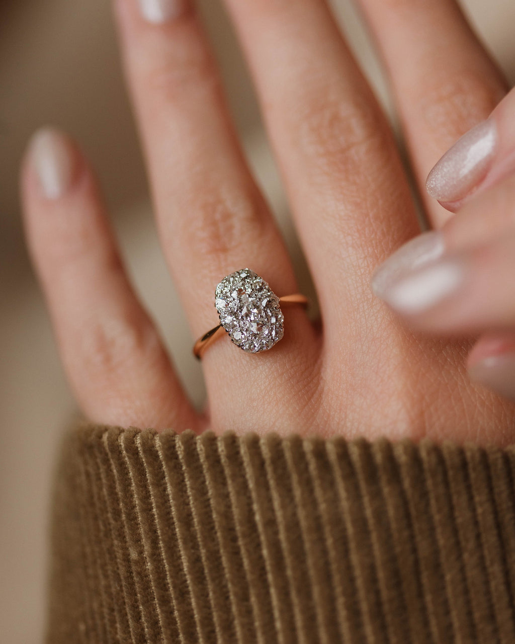 Bronwen Antique 18ct Gold Diamond Cluster Panel Ring