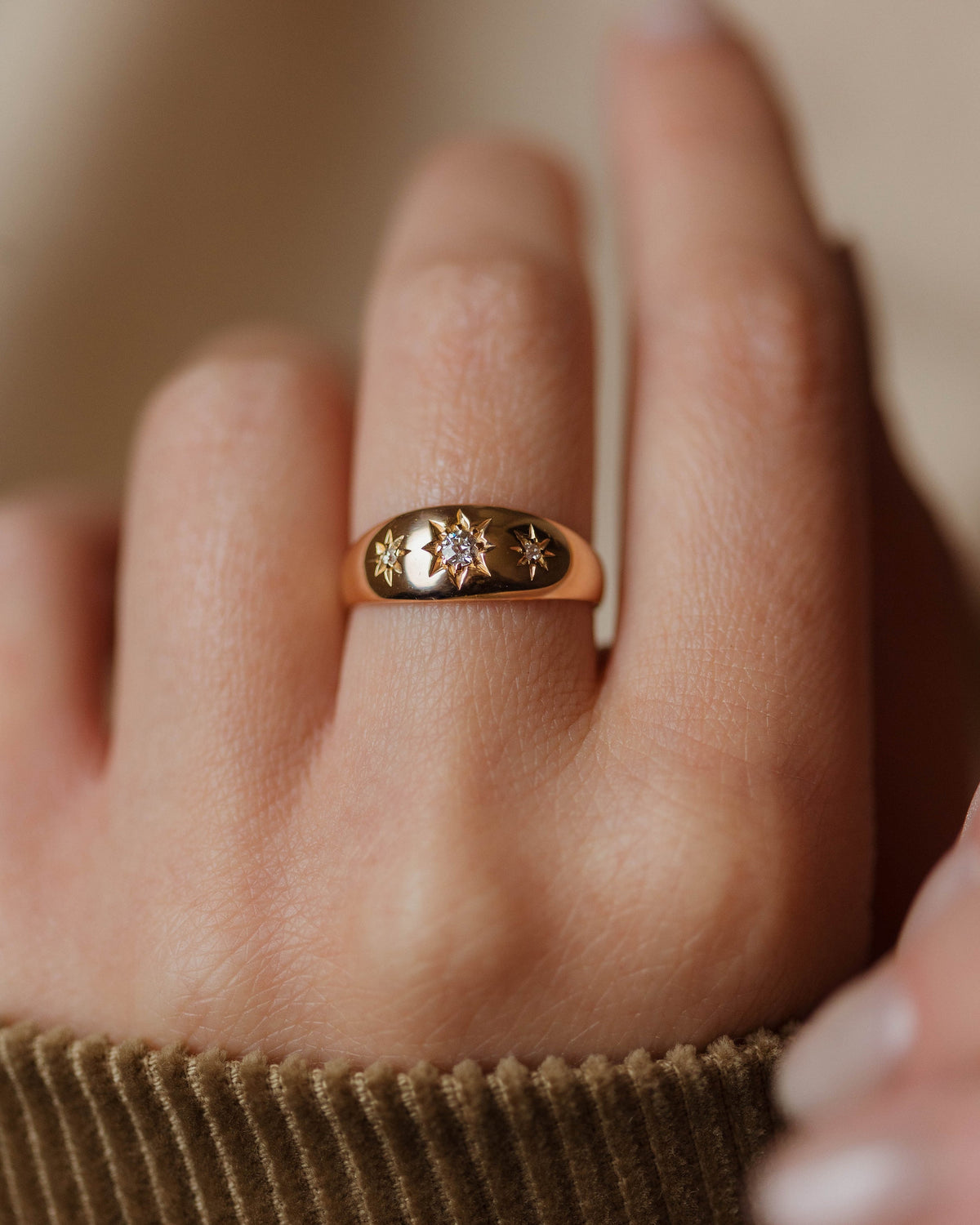 Jessamine 1907 Antique 18ct Gold Star Set Diamond Trilogy Ring