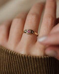 Penelope 1991 Vintage 9ct Gold Ruby & Diamond Trilogy Ring