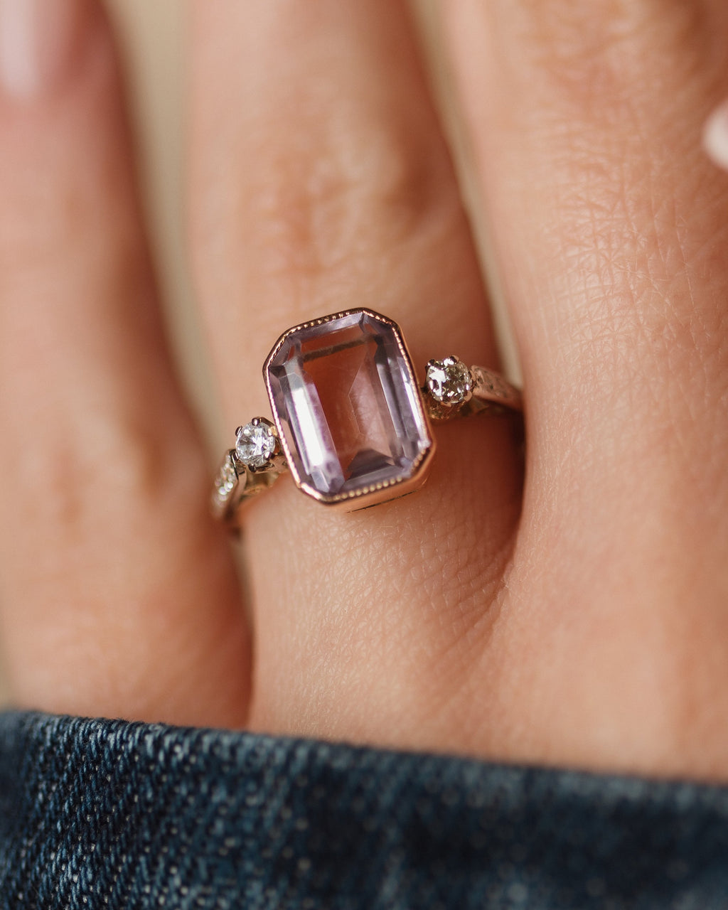 Marielle Antique Art Deco 15ct Gold Amethyst & Diamond Ring