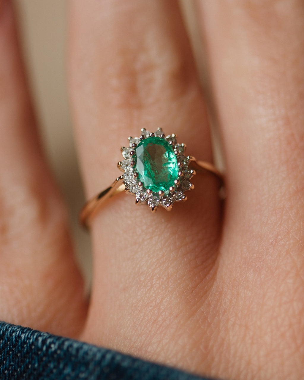 Mathilde Vintage 9ct Gold Emerald & Diamond Cluster Ring