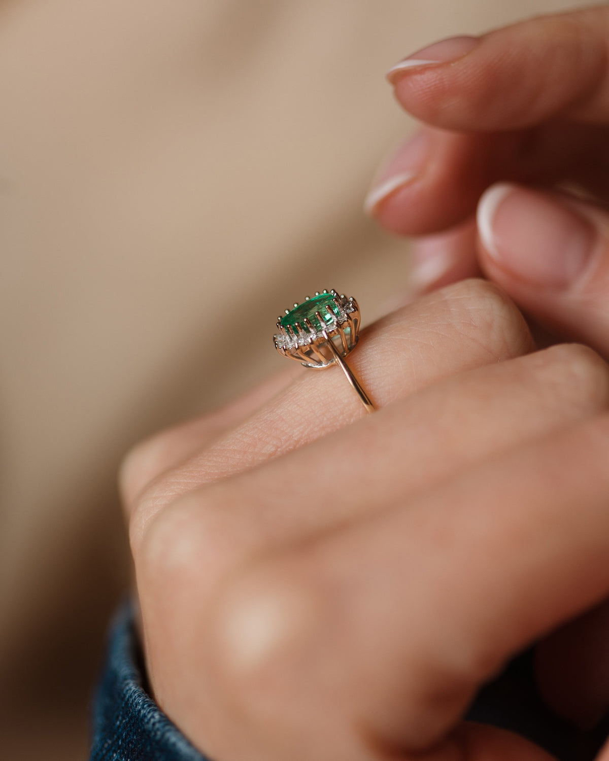 Mathilde Vintage 9ct Gold Emerald & Diamond Cluster Ring