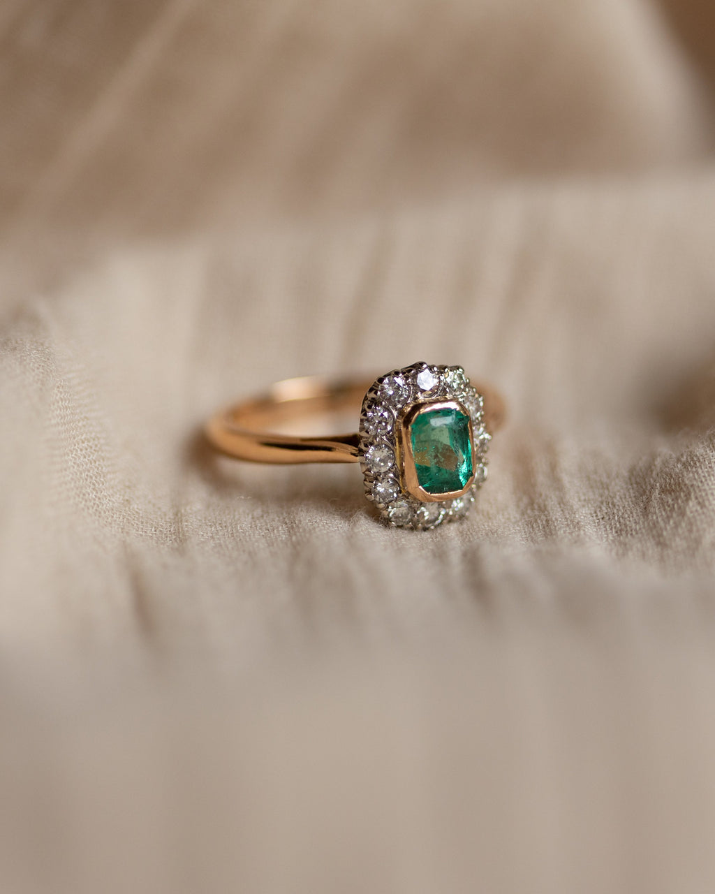 Annmarie Antique 22ct Gold Emerald & Diamond Cluster Ring