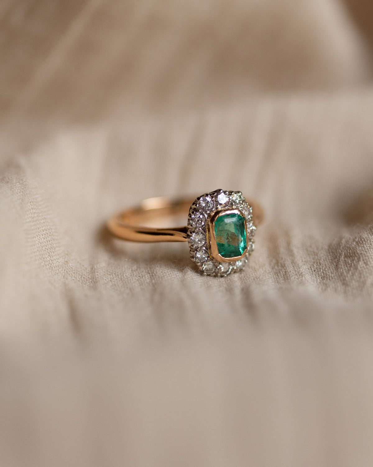 Annmarie Antique 22ct Gold Emerald & Diamond Cluster Ring