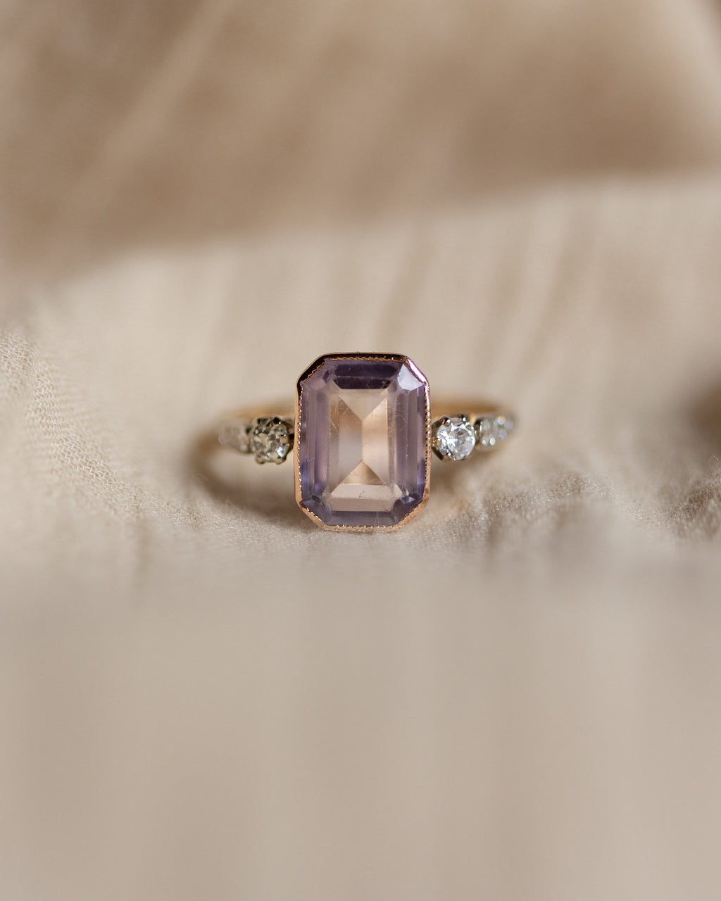 Marielle Antique Art Deco 15ct Gold Amethyst & Diamond Ring