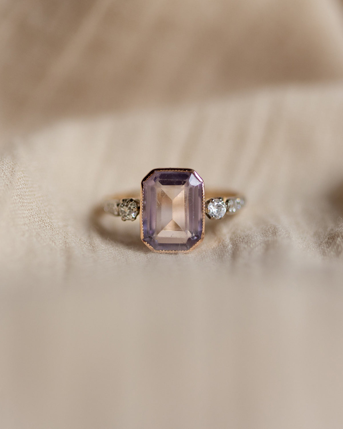Marielle Antique Art Deco 15ct Gold Amethyst & Diamond Ring
