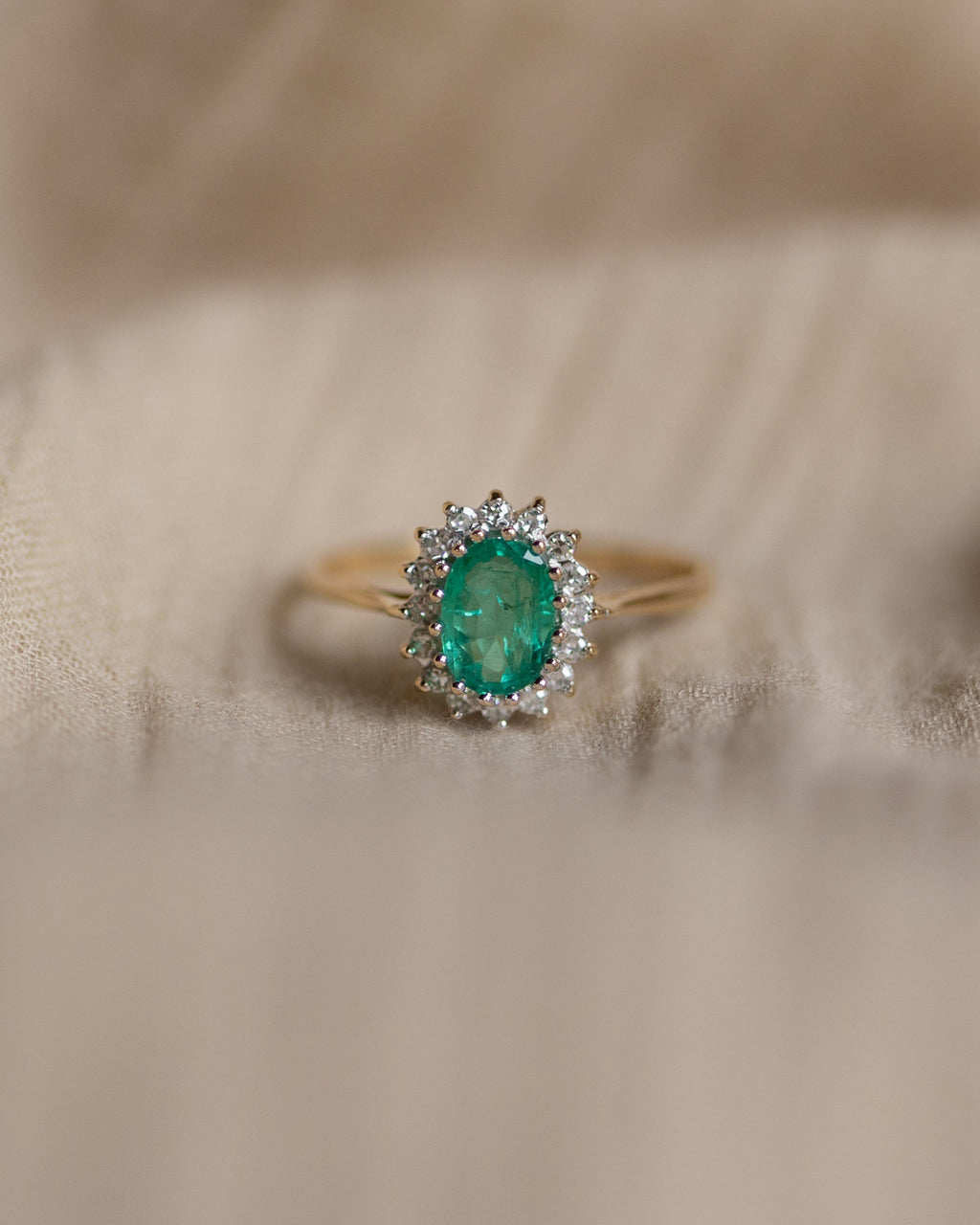 Mathilde Vintage 9ct Gold Emerald & Diamond Cluster Ring