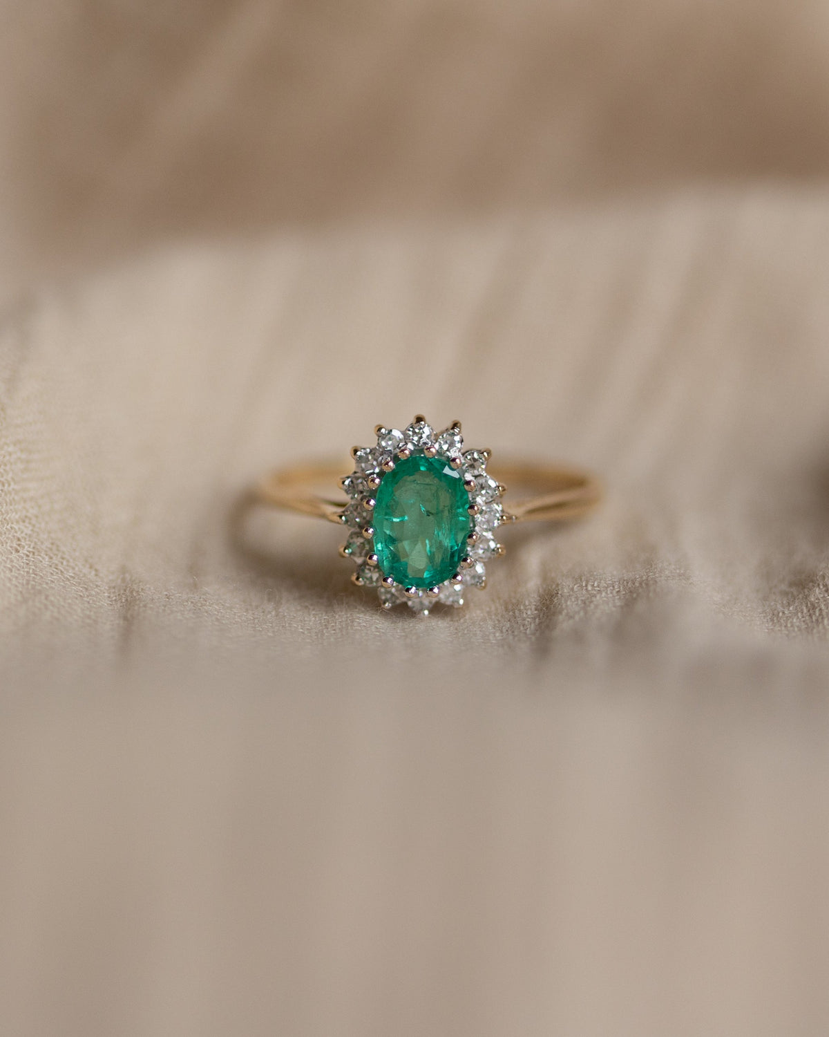 Mathilde Vintage 9ct Gold Emerald & Diamond Cluster Ring