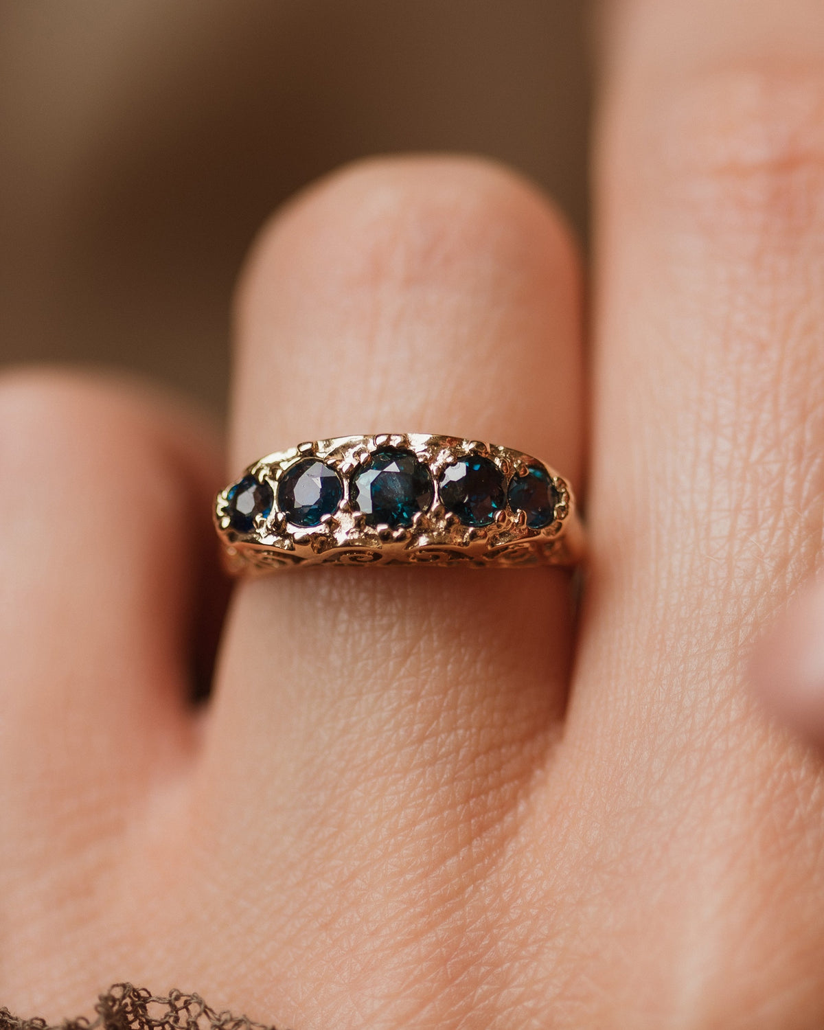 Henrietta 1978 Vintage 9ct Gold Blue Topaz Five Stone Ring