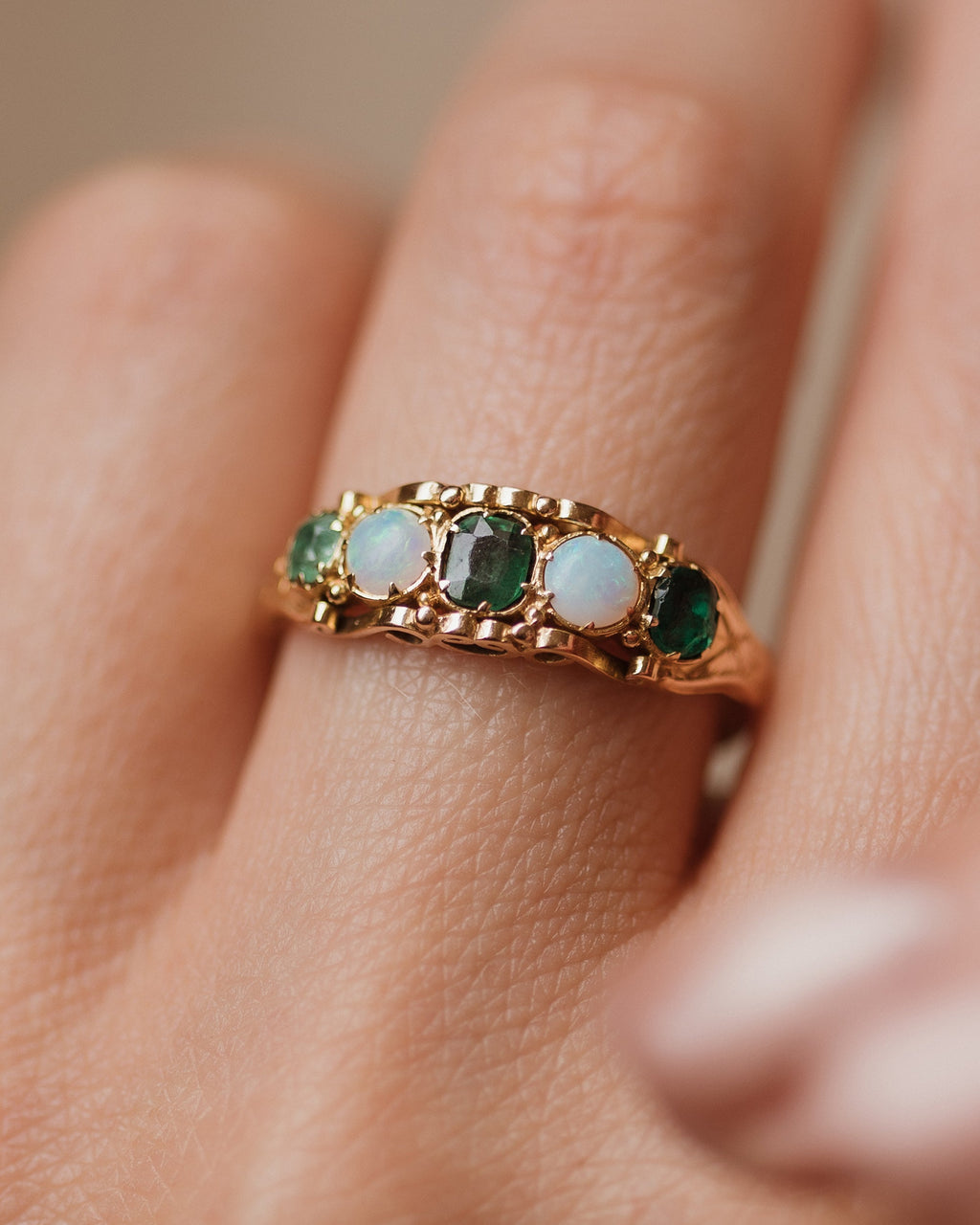 Cressida Antique Victorian 18ct Gold Emerald & Opal Five Stone Ring