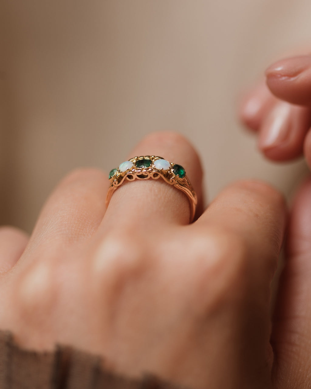 Cressida Antique Victorian 18ct Gold Emerald & Opal Five Stone Ring