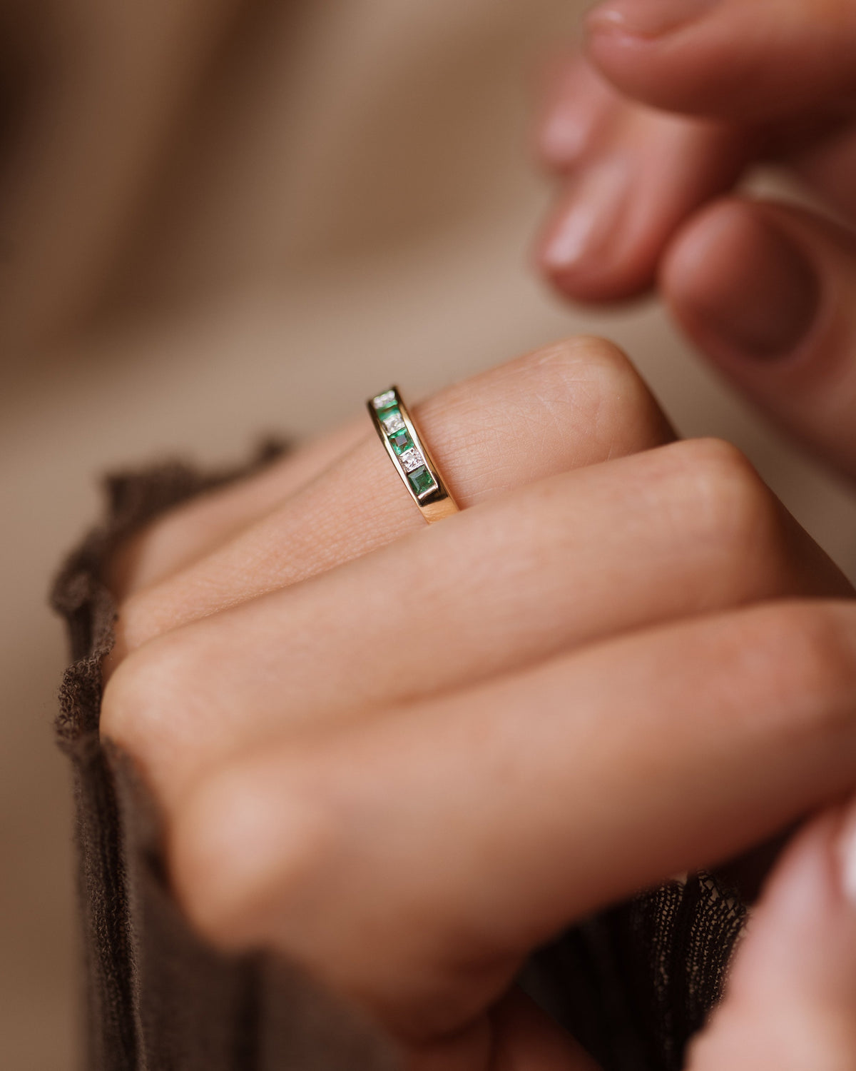 Letitia Vintage 9ct Gold Emerald & Diamond Half Eternity Ring