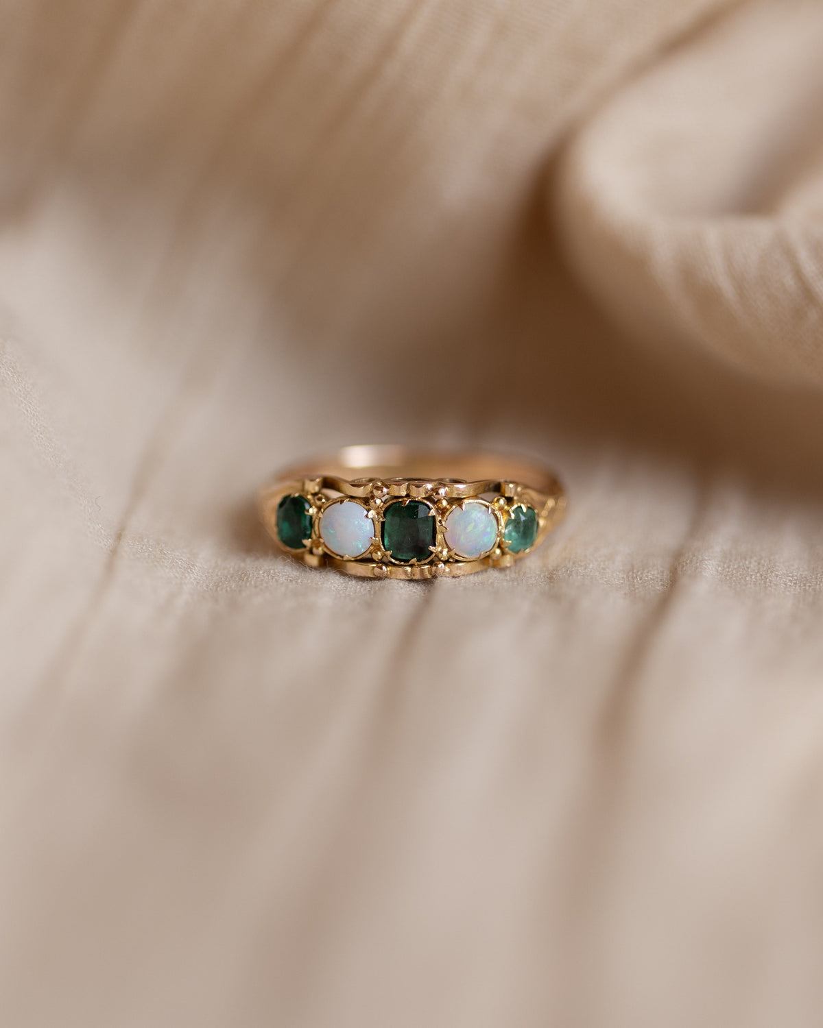 Cressida Antique Victorian 18ct Gold Emerald & Opal Five Stone Ring