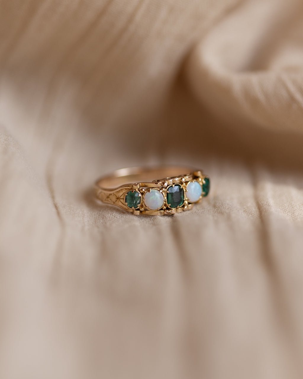 Cressida Antique Victorian 18ct Gold Emerald & Opal Five Stone Ring