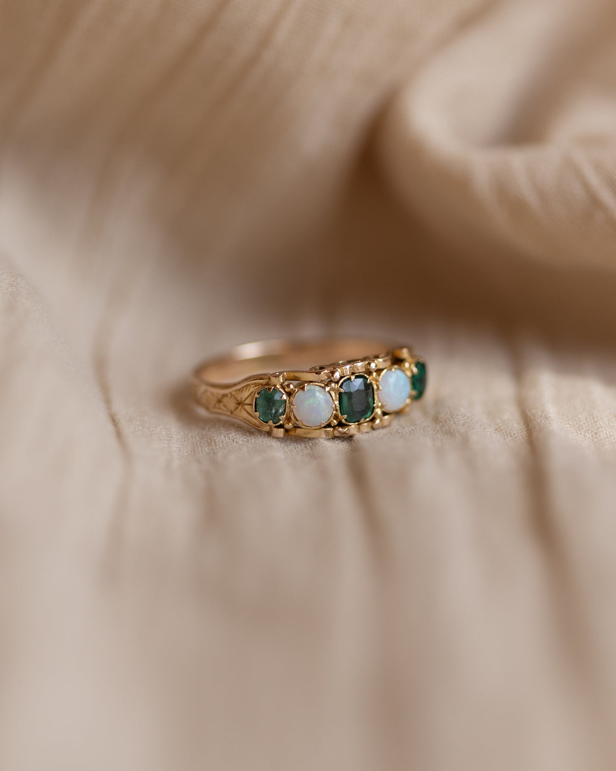 Cressida Antique Victorian 18ct Gold Emerald & Opal Five Stone Ring