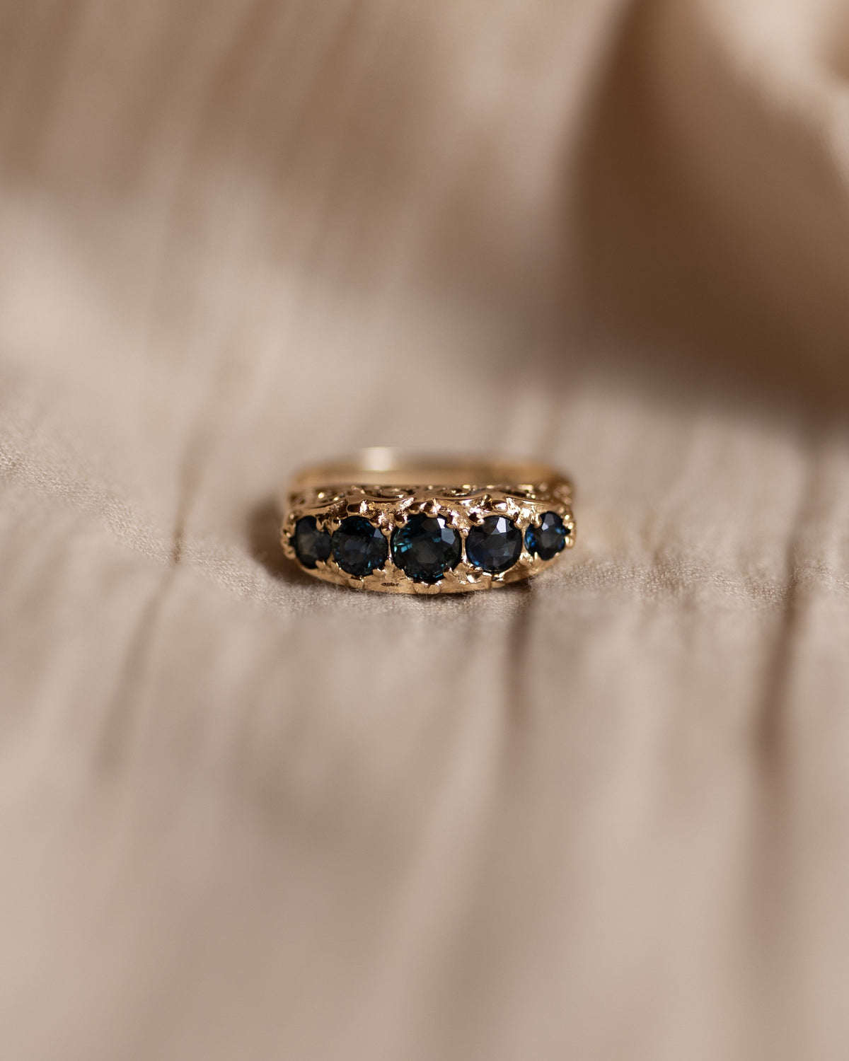 Henrietta 1978 Vintage 9ct Gold Blue Topaz Five Stone Ring