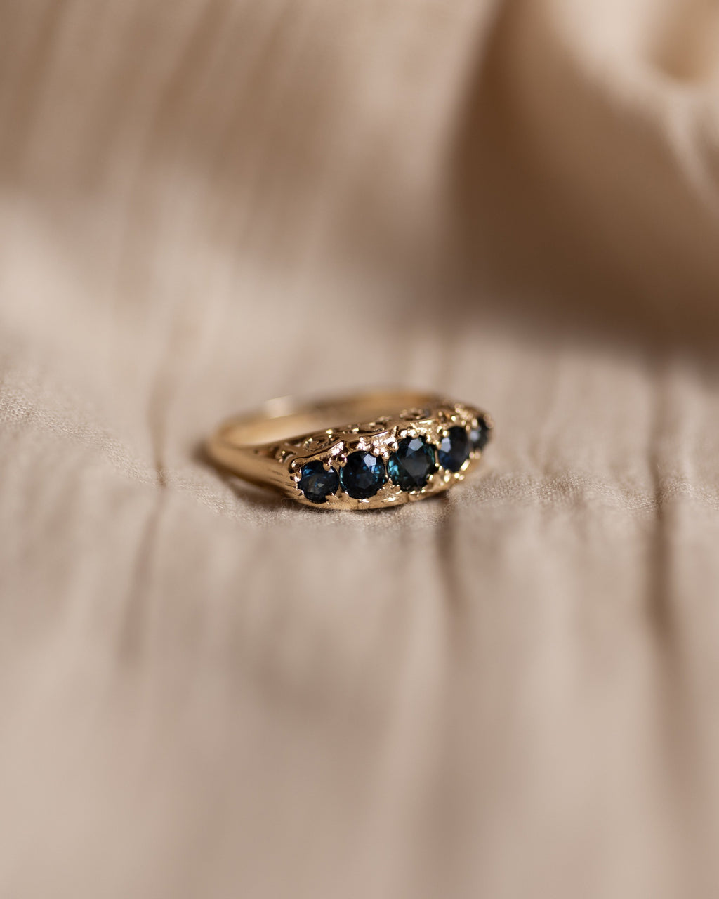 Henrietta 1978 Vintage 9ct Gold Blue Topaz Five Stone Ring