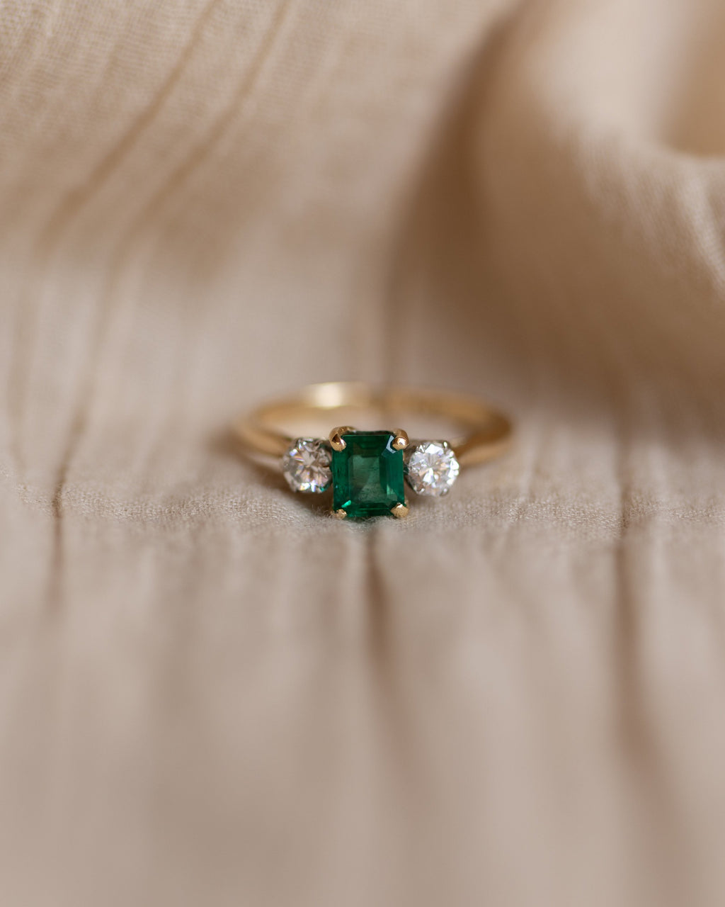 Francisca Vintage 18ct Gold Emerald & Diamond Trilogy Ring
