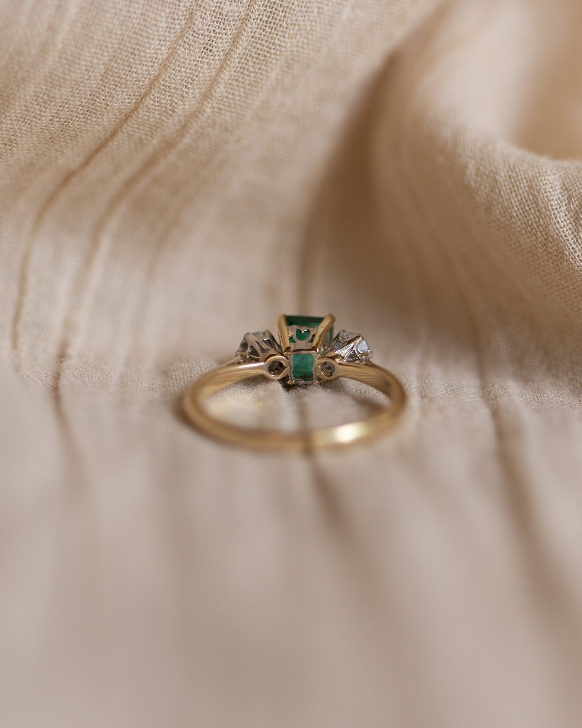 Francisca Vintage 18ct Gold Emerald & Diamond Trilogy Ring