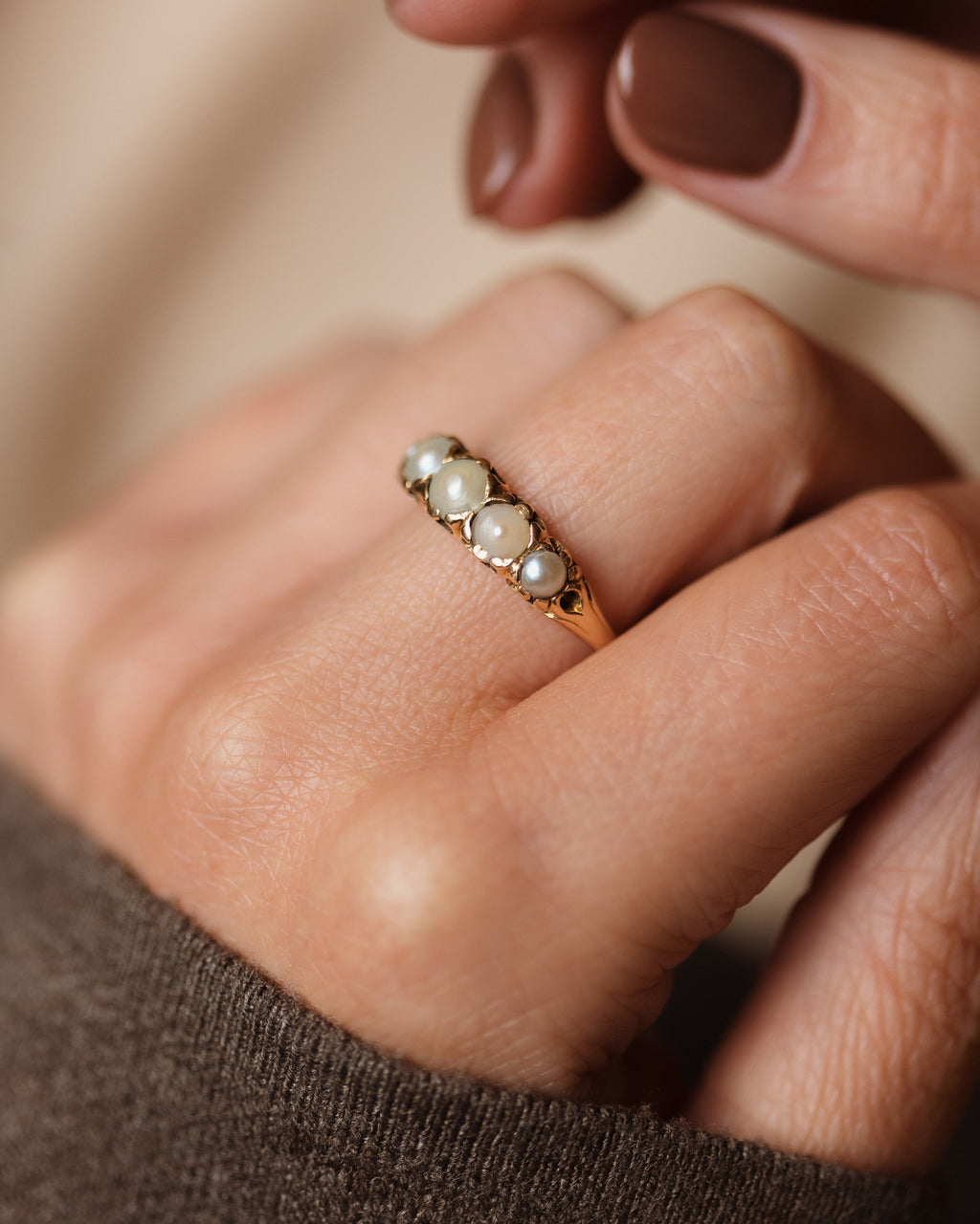 Thomasina Vintage 18ct Gold Pearl Five Stone Ring