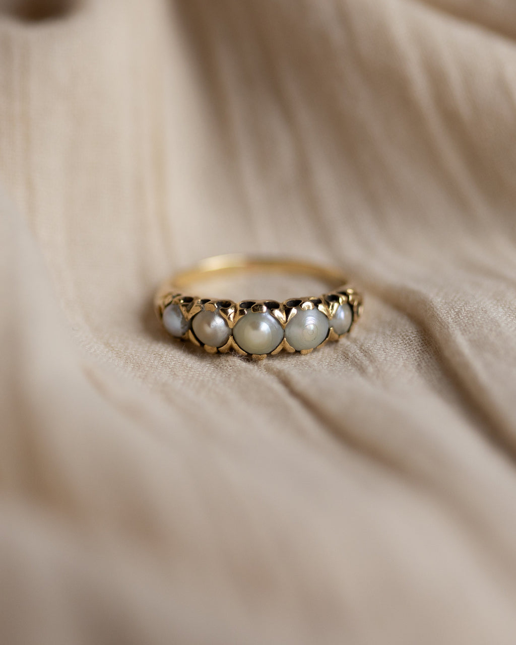 Thomasina Vintage 18ct Gold Pearl Five Stone Ring
