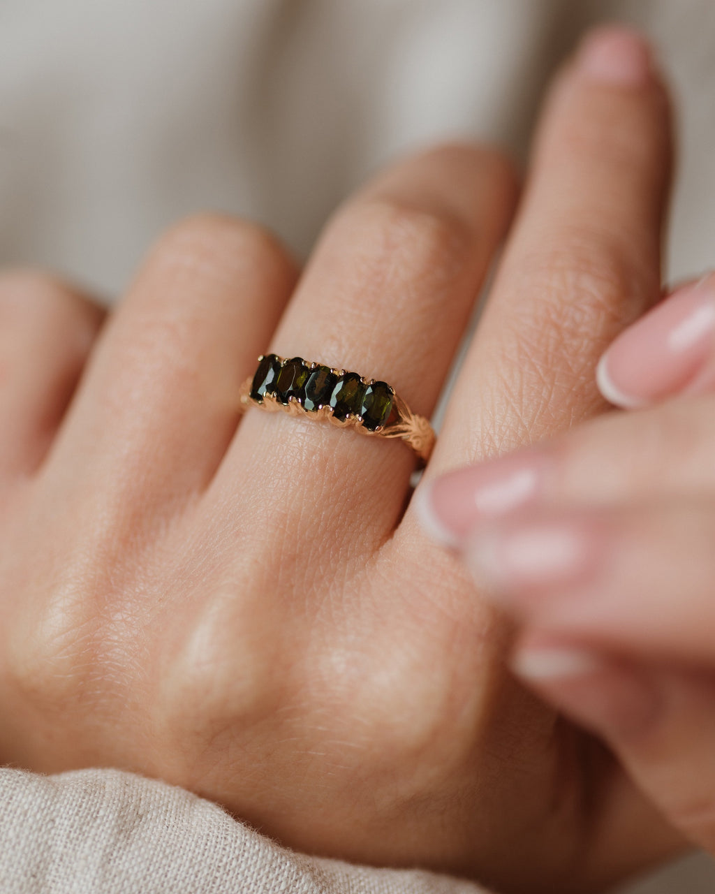 Pierrette Vintage 9ct Gold Tourmaline Five Stone Ring