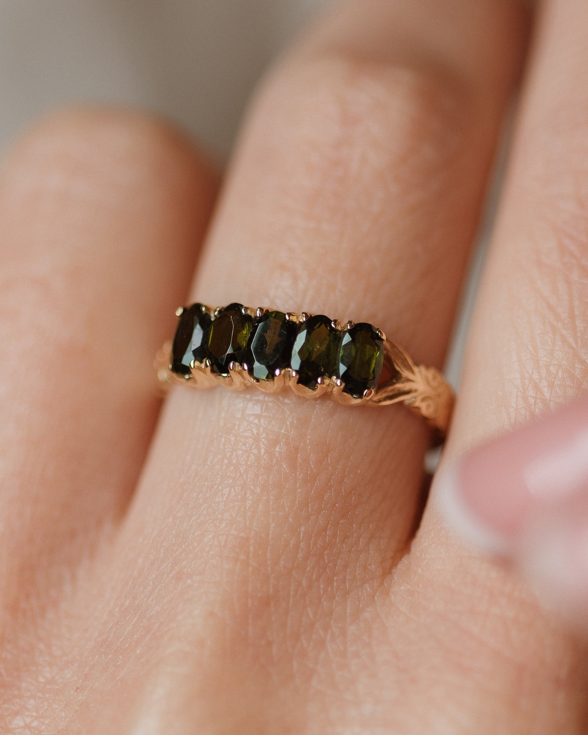 Pierrette Vintage 9ct Gold Tourmaline Five Stone Ring