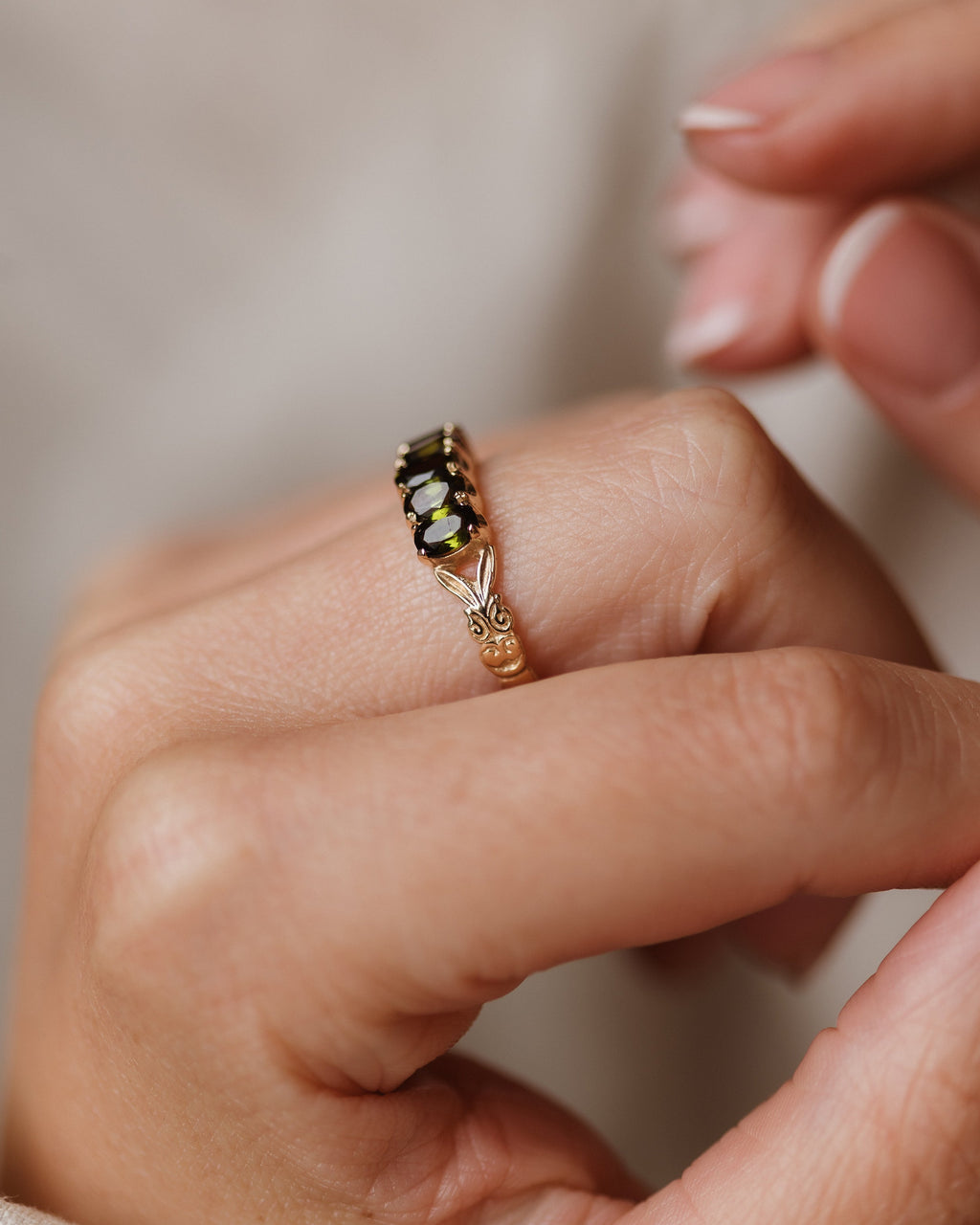 Pierrette Vintage 9ct Gold Tourmaline Five Stone Ring