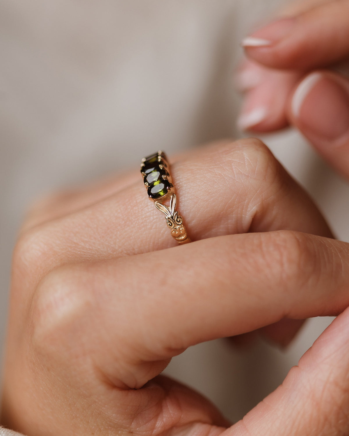 Pierrette Vintage 9ct Gold Tourmaline Five Stone Ring