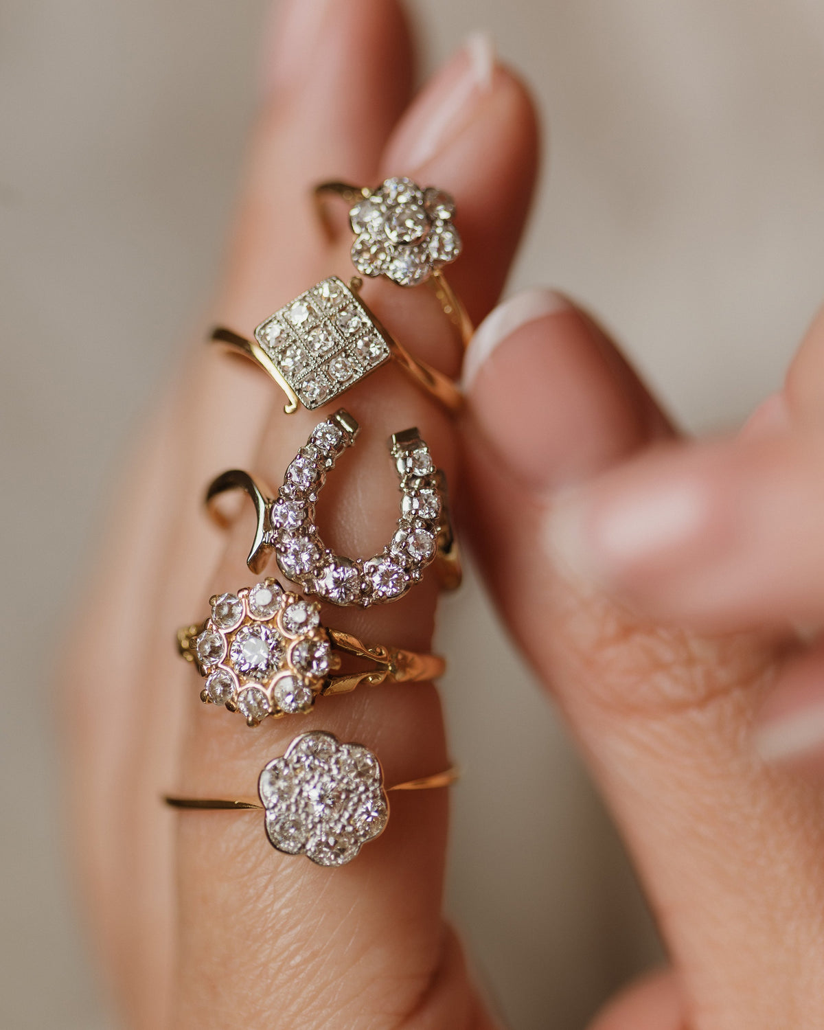 Georgina Antique 18ct Gold Diamond Daisy Cluster Ring