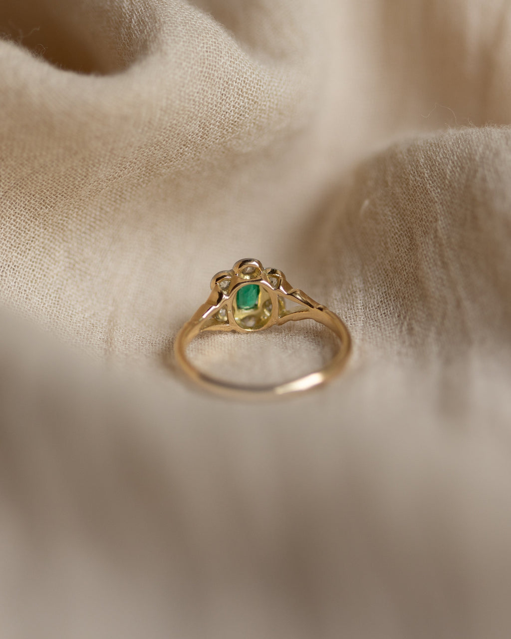 Eleanor Antique 14ct Gold Emerald & Diamond Cluster Ring