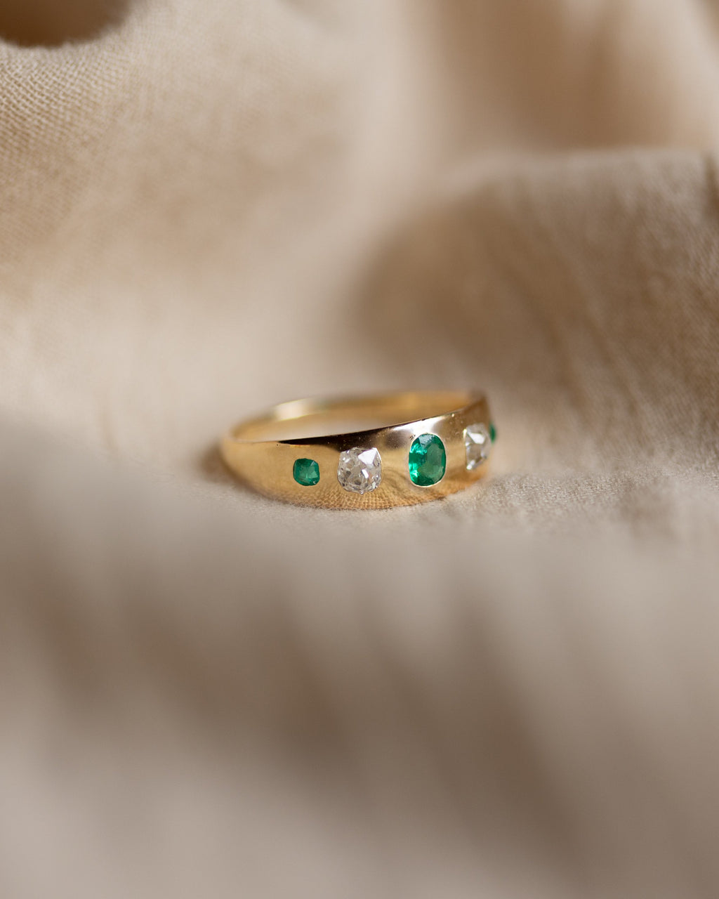 Marguerite Antique 18ct Gold Emerald & Diamond Five Stone Ring