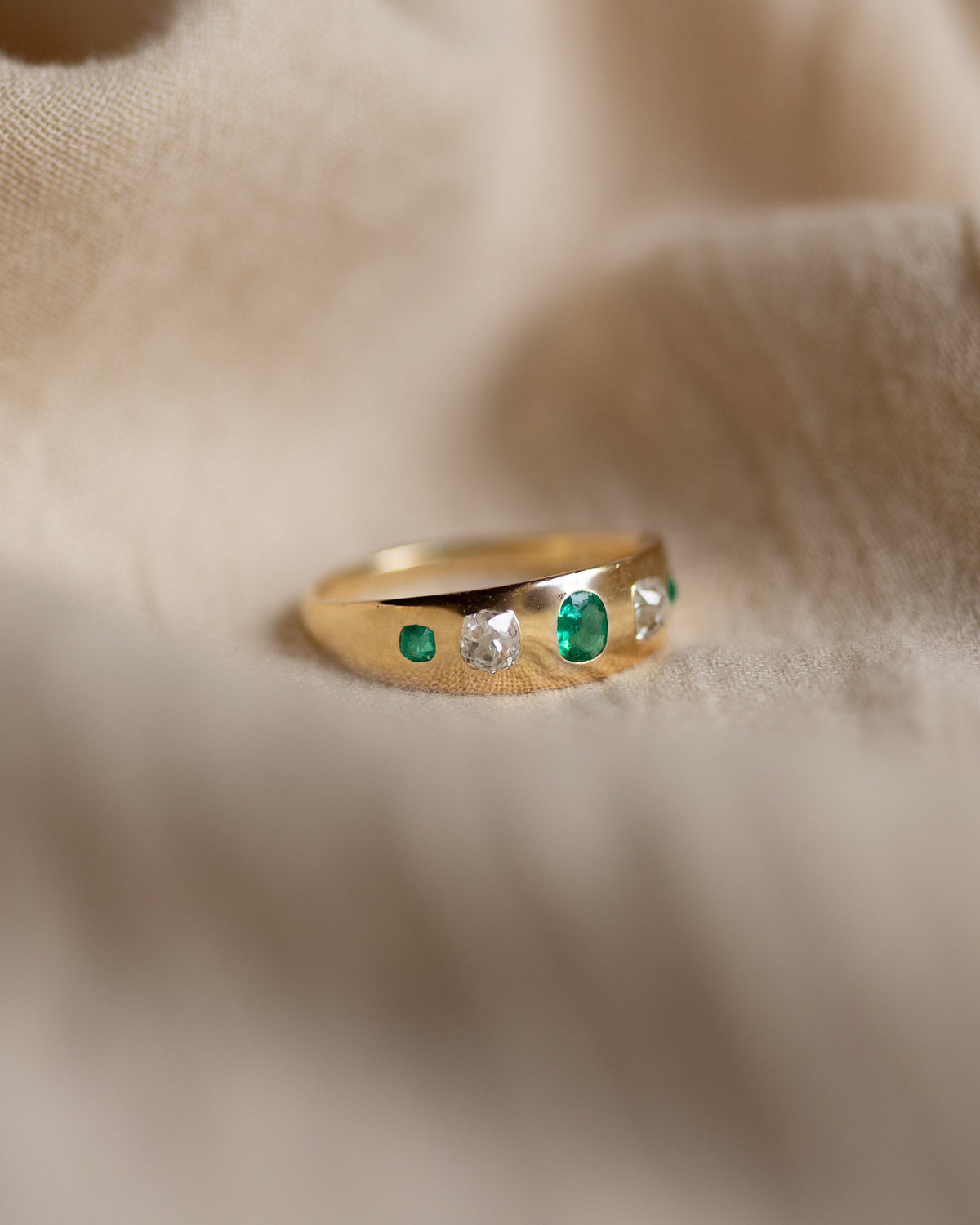 Marguerite Antique 18ct Gold Emerald & Diamond Five Stone Ring
