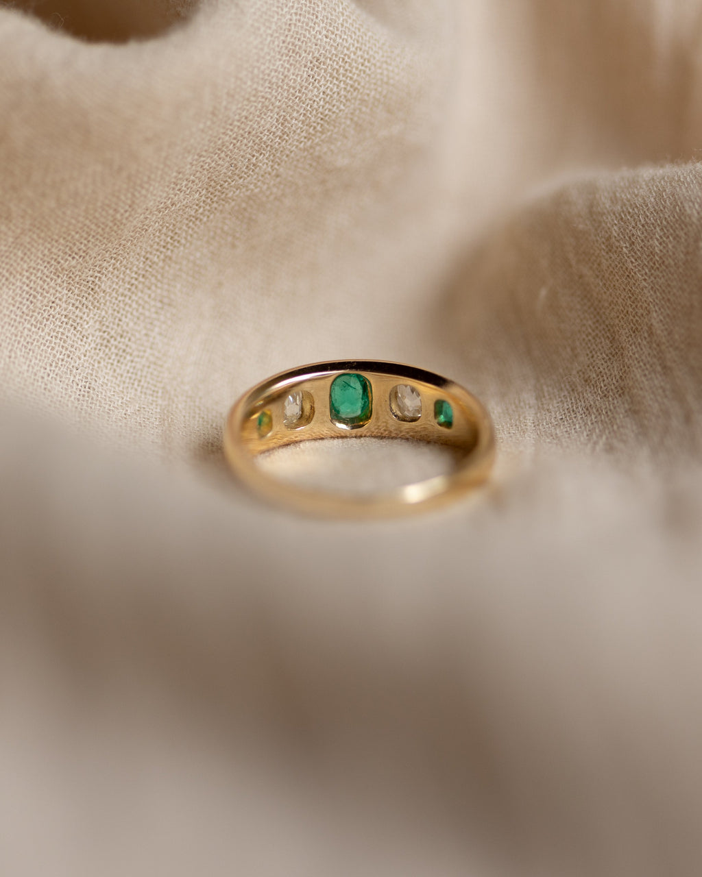 Marguerite Antique 18ct Gold Emerald & Diamond Five Stone Ring