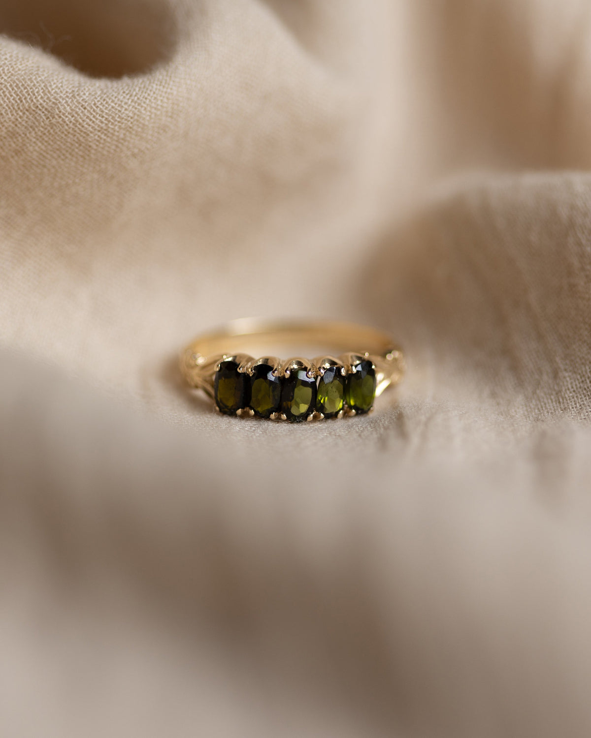 Pierrette Vintage 9ct Gold Tourmaline Five Stone Ring