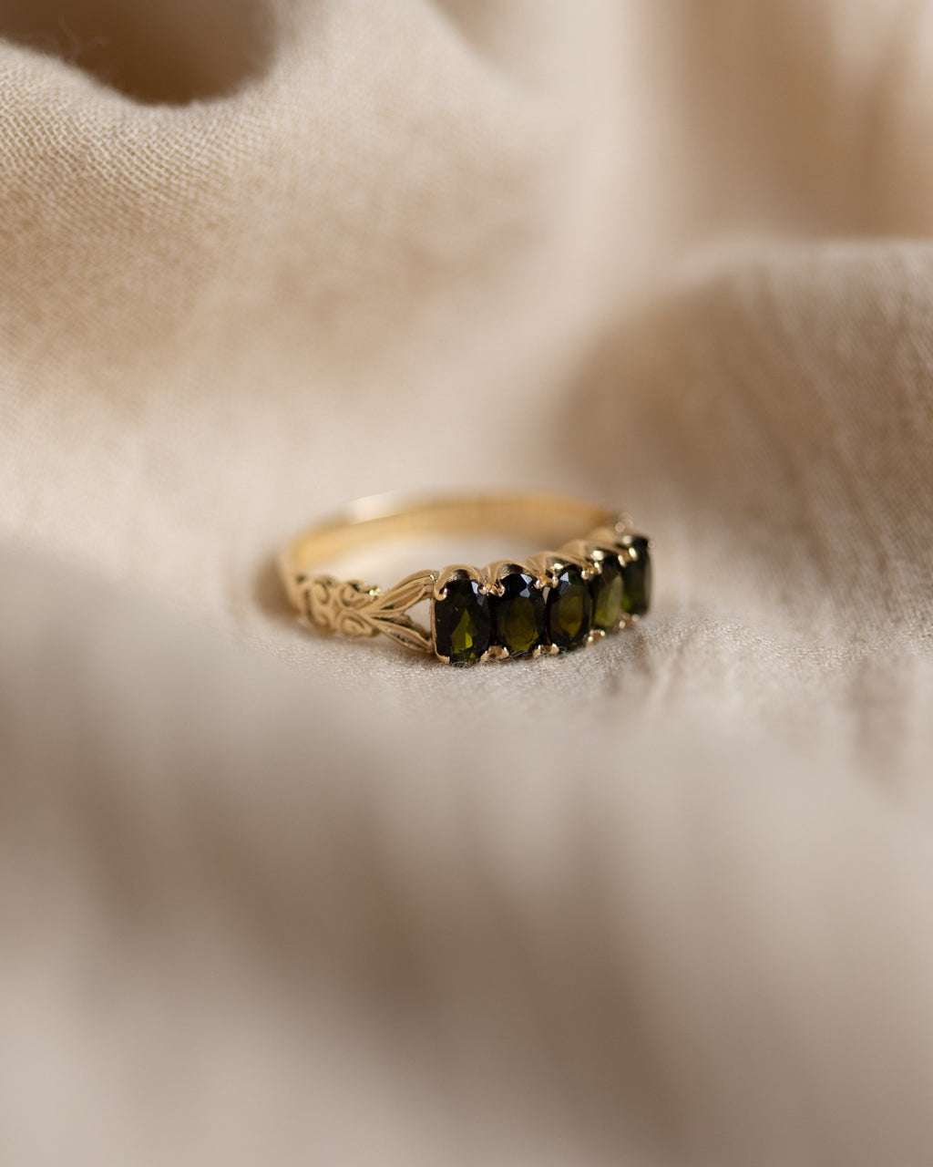 Pierrette Vintage 9ct Gold Tourmaline Five Stone Ring