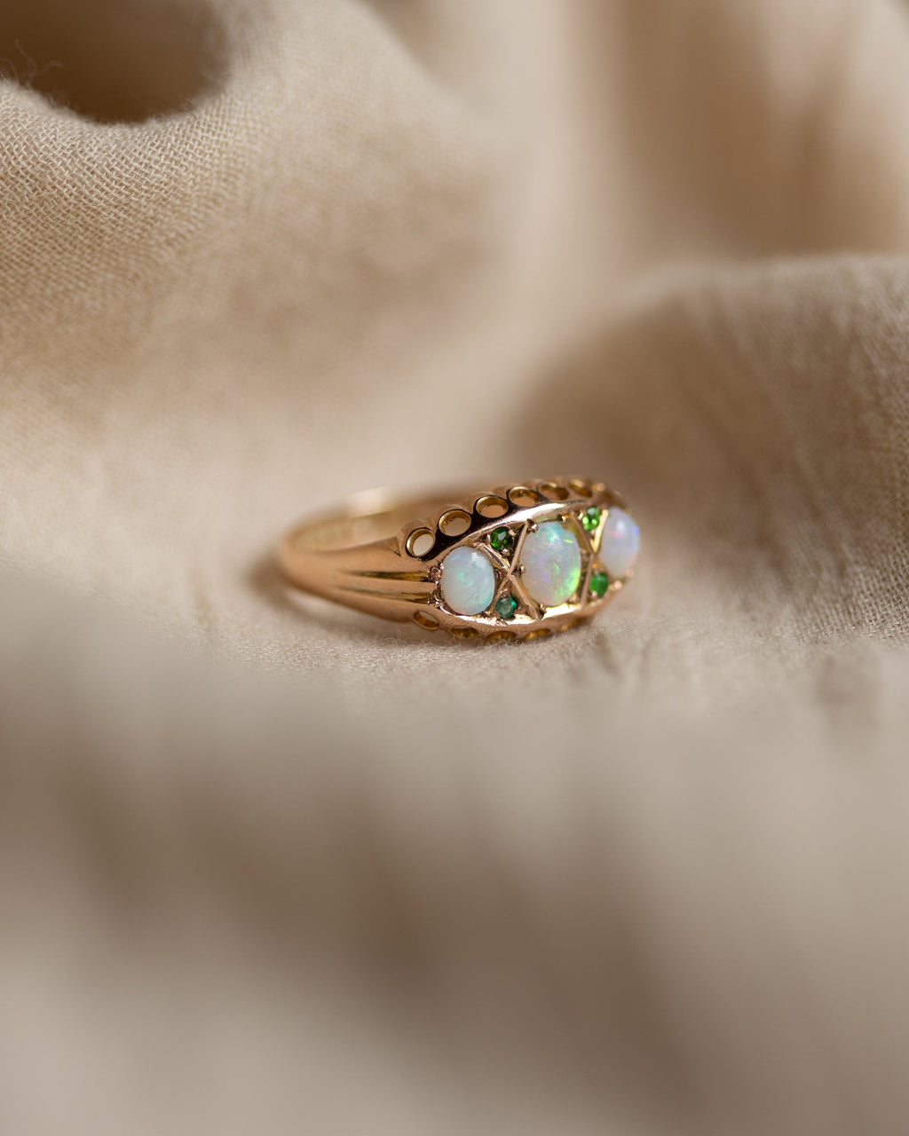 Fabienne 1907 Antique 9ct Gold Opal & Emerald Ring