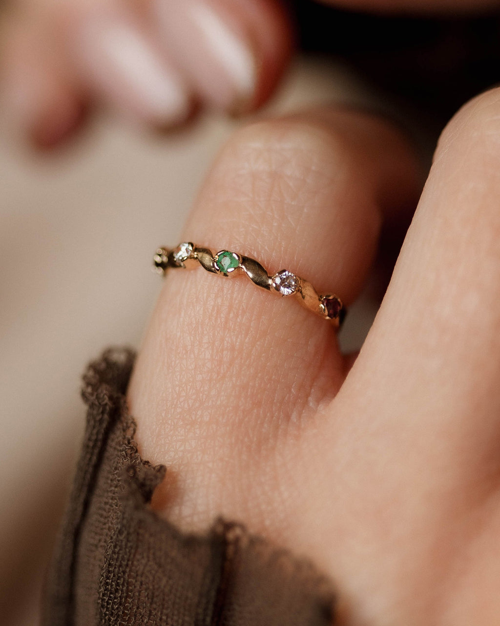 Josette 1983 Vintage 9ct Gold Sapphire, Emerald & Ruby Half Eternity Ring