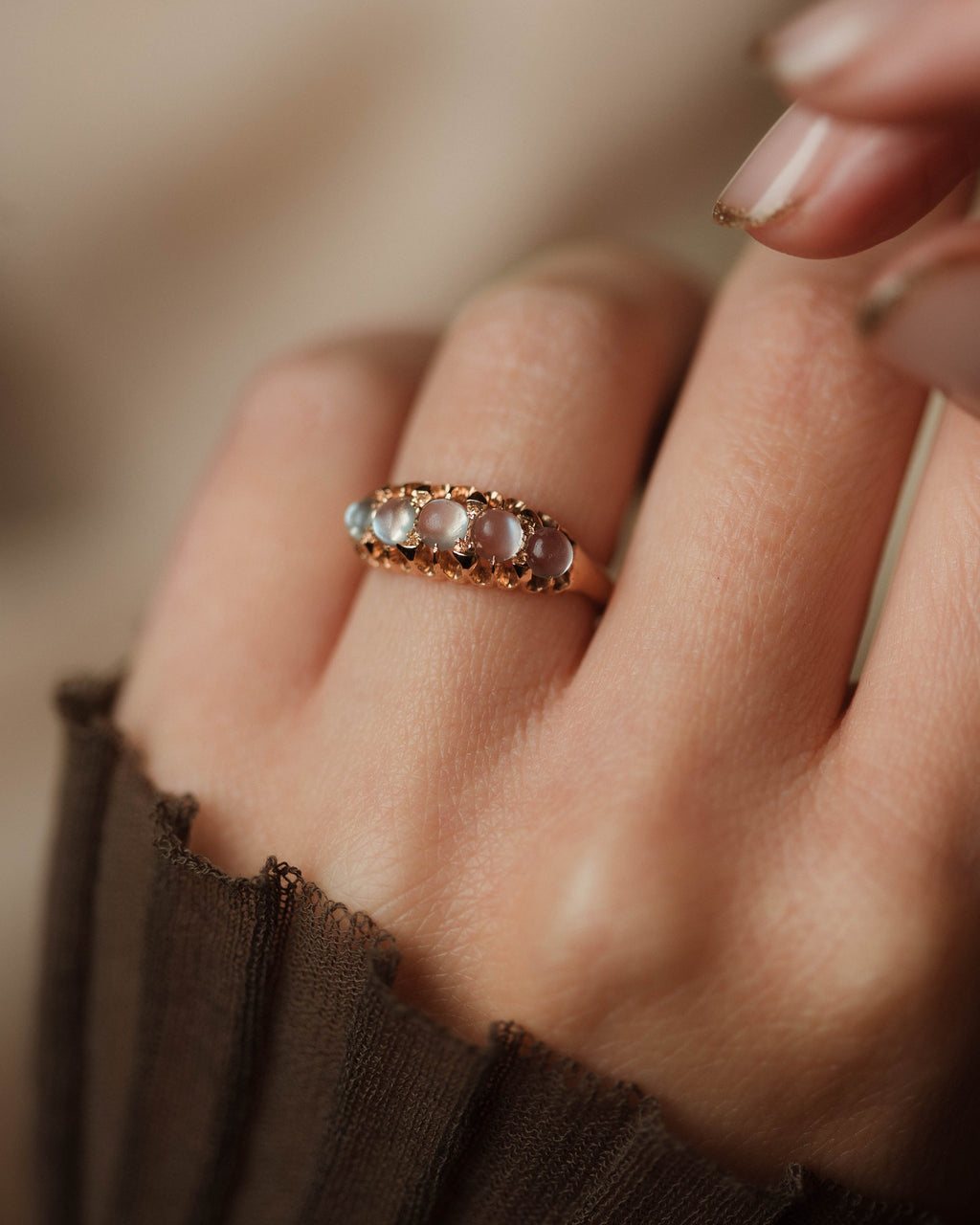 Albertine Antique 9ct Gold Moonstone Five Stone Ring