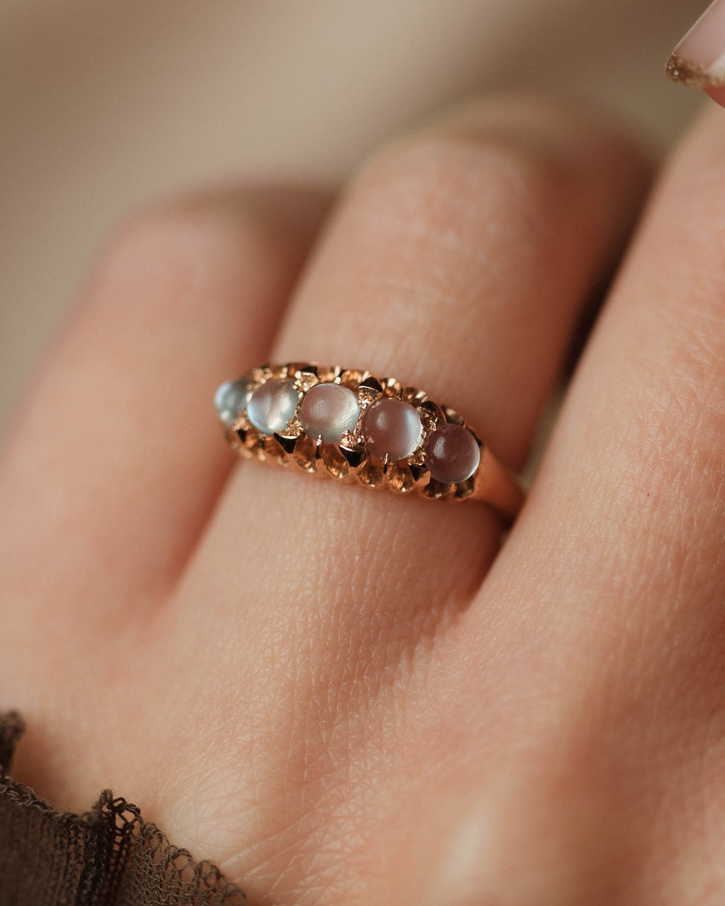 Albertine Antique 9ct Gold Moonstone Five Stone Ring