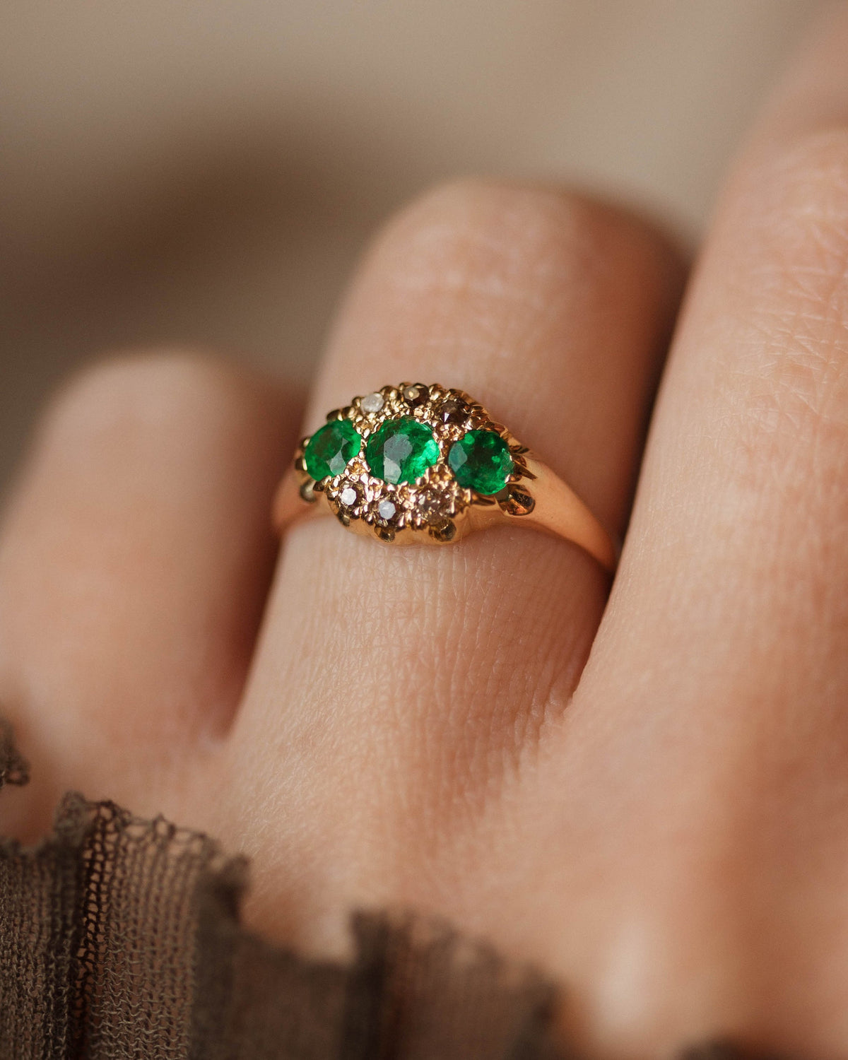 Antonia Antique 18ct Gold Emerald & Diamond Cluster Ring