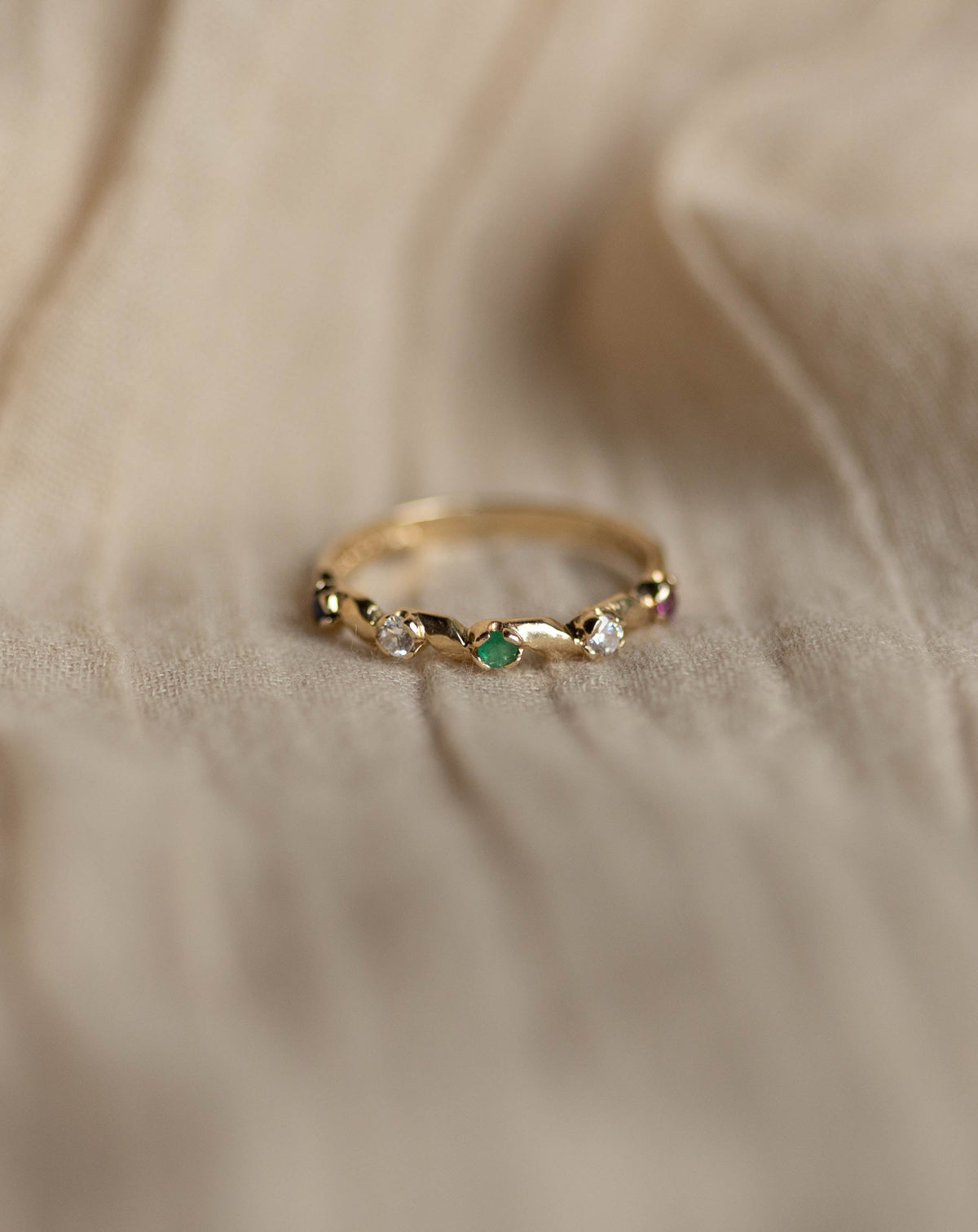 Josette 1983 Vintage 9ct Gold Sapphire, Emerald & Ruby Half Eternity Ring