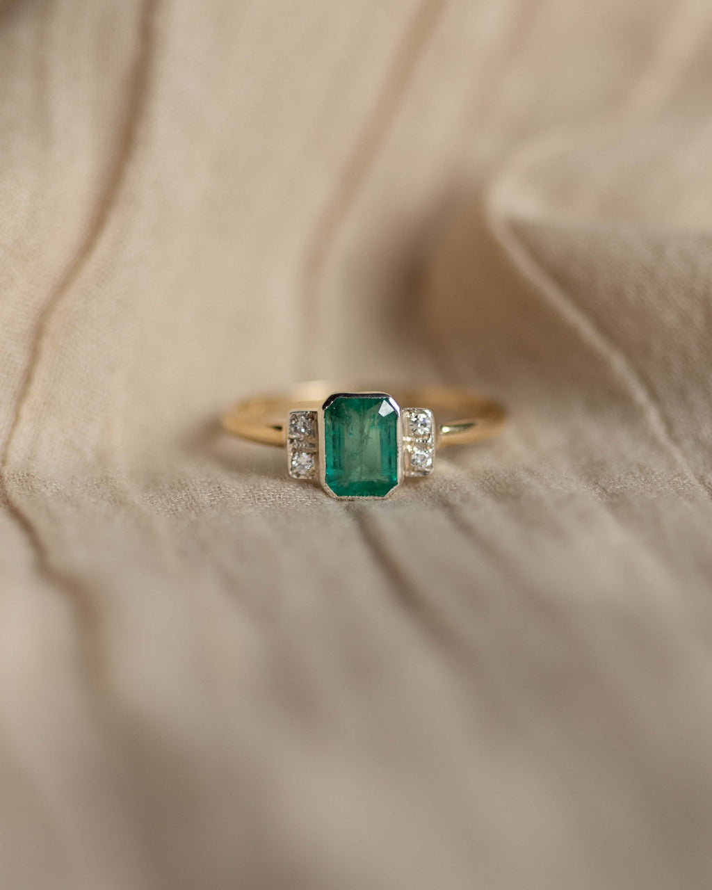 Frieda Antique Art Deco 9ct Gold Emerald & Diamond Five Stone Ring