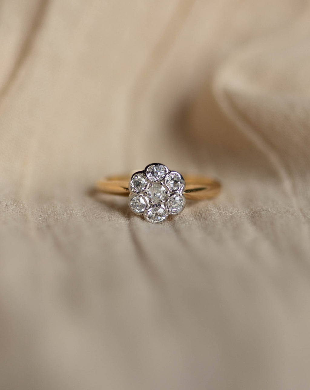 Editha Antique 18ct Gold Diamond Daisy Cluster Ring