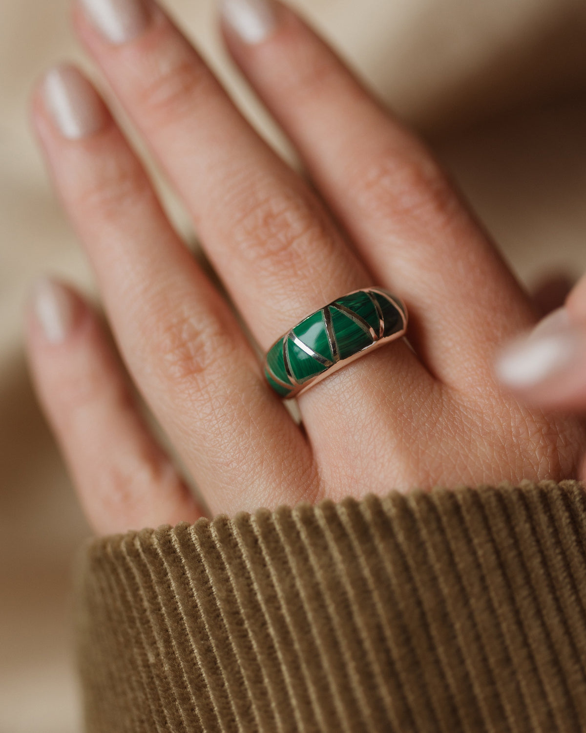 Ingrid Recycled Sterling Silver Malachite Inlay Ring