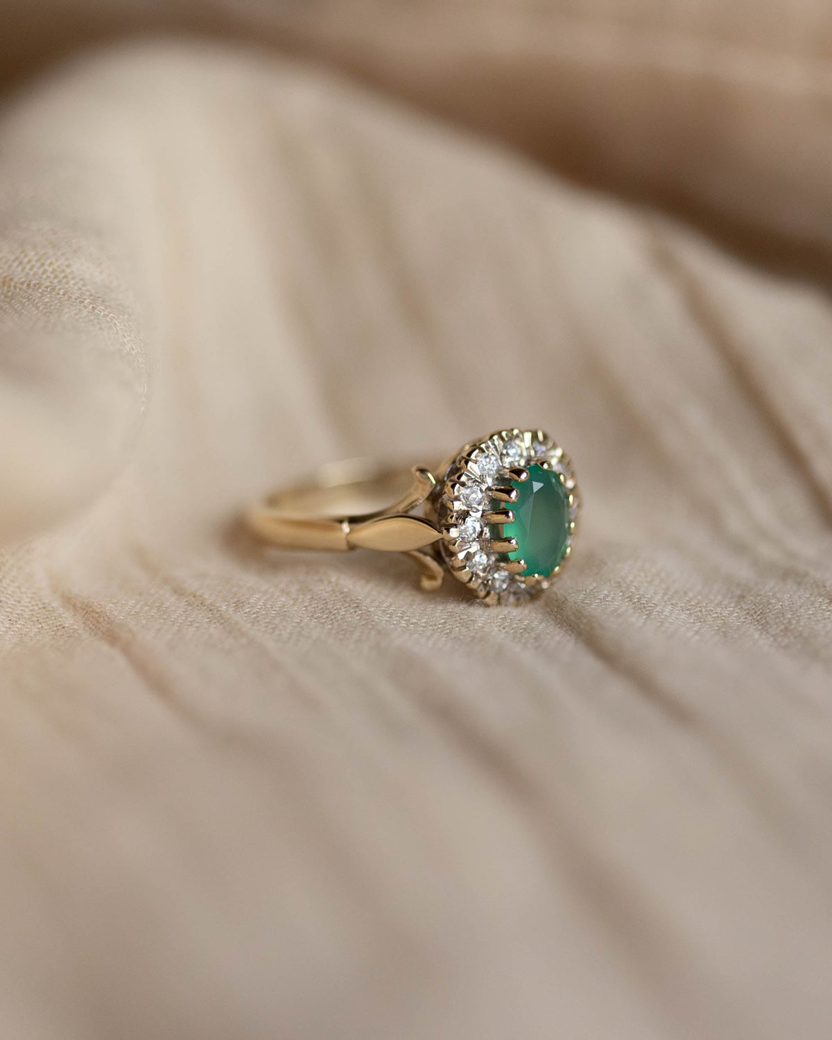 Phoebe Vintage 9ct Gold Emerald & CZ Cluster Ring
