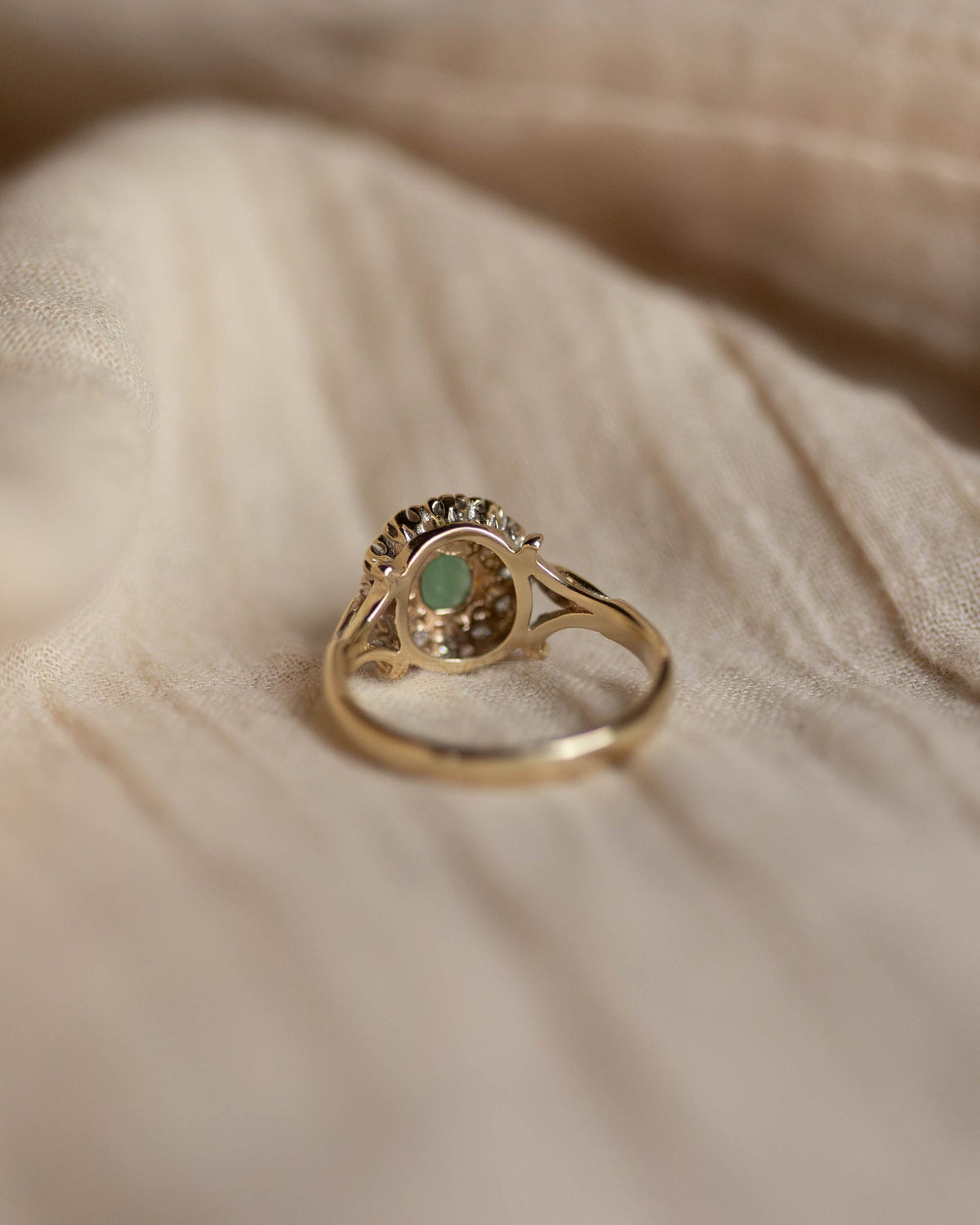 Phoebe Vintage 9ct Gold Emerald & CZ Cluster Ring