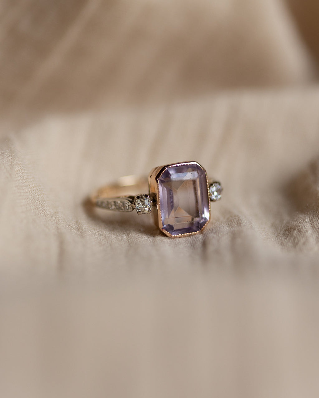 Marielle Antique Art Deco 15ct Gold Amethyst & Diamond Ring