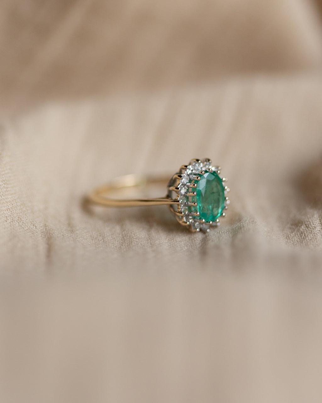 Mathilde Vintage 9ct Gold Emerald & Diamond Cluster Ring