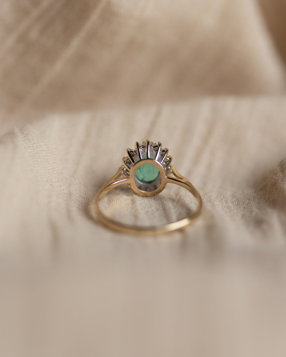 Mathilde Vintage 9ct Gold Emerald & Diamond Cluster Ring